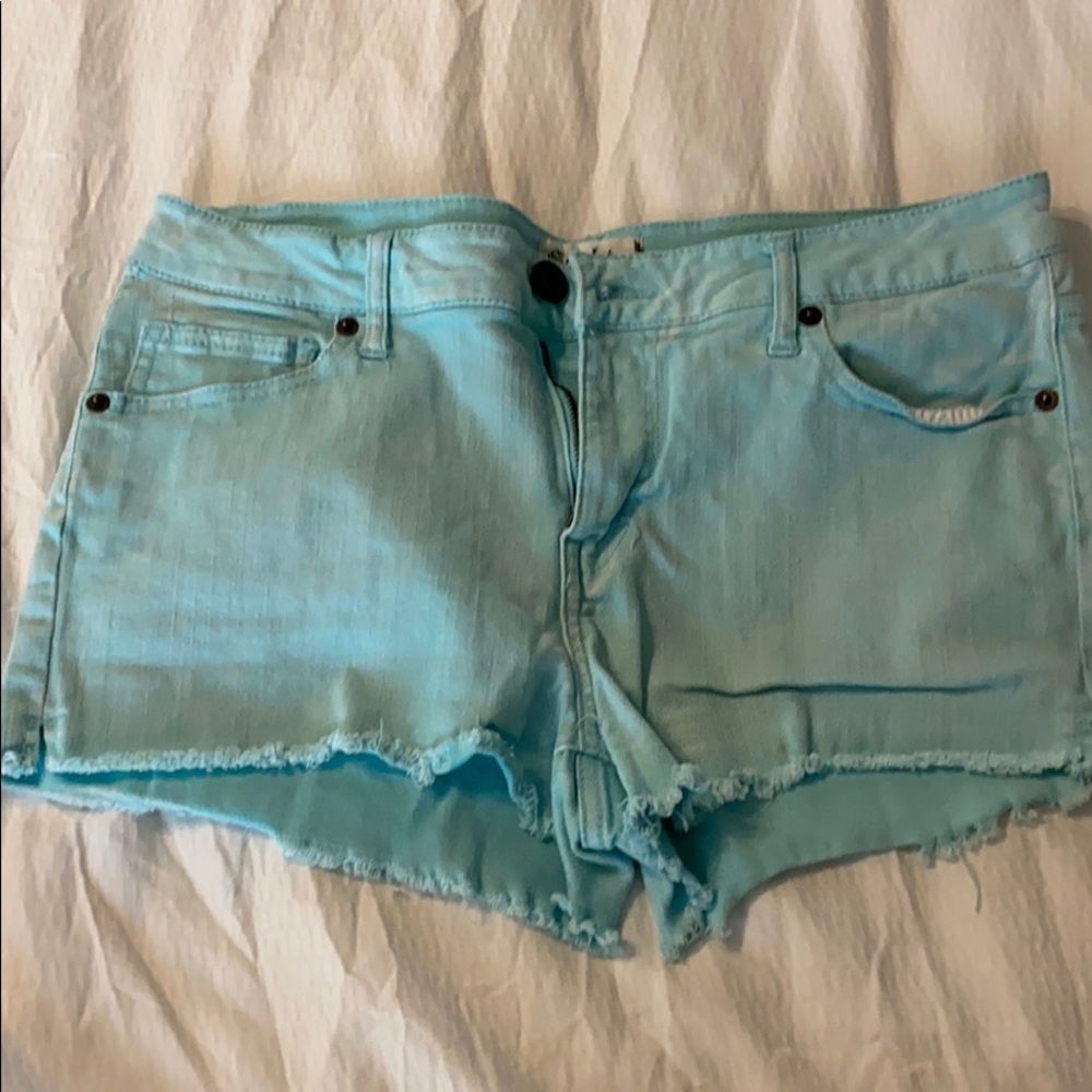 aqua blue denim shorts